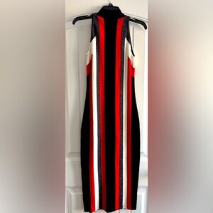 Chic Striped Midi Dress - Black, Red, White